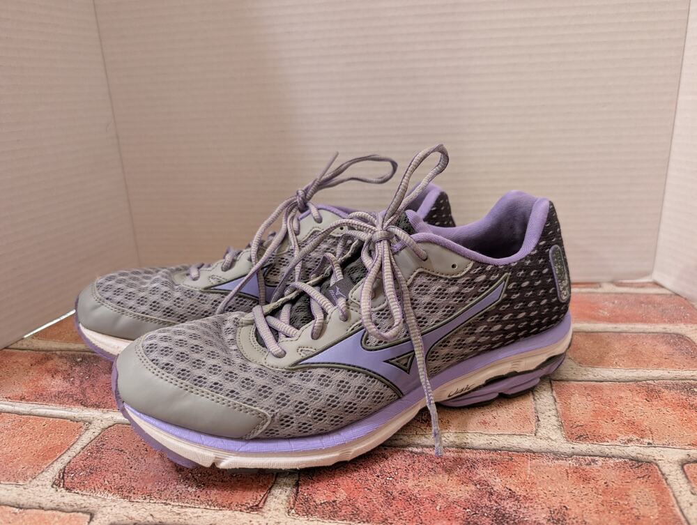 Mizuno Womens 10 Wave Rider 18 410656 Grey Purple Gray Running Shoes Sneakers